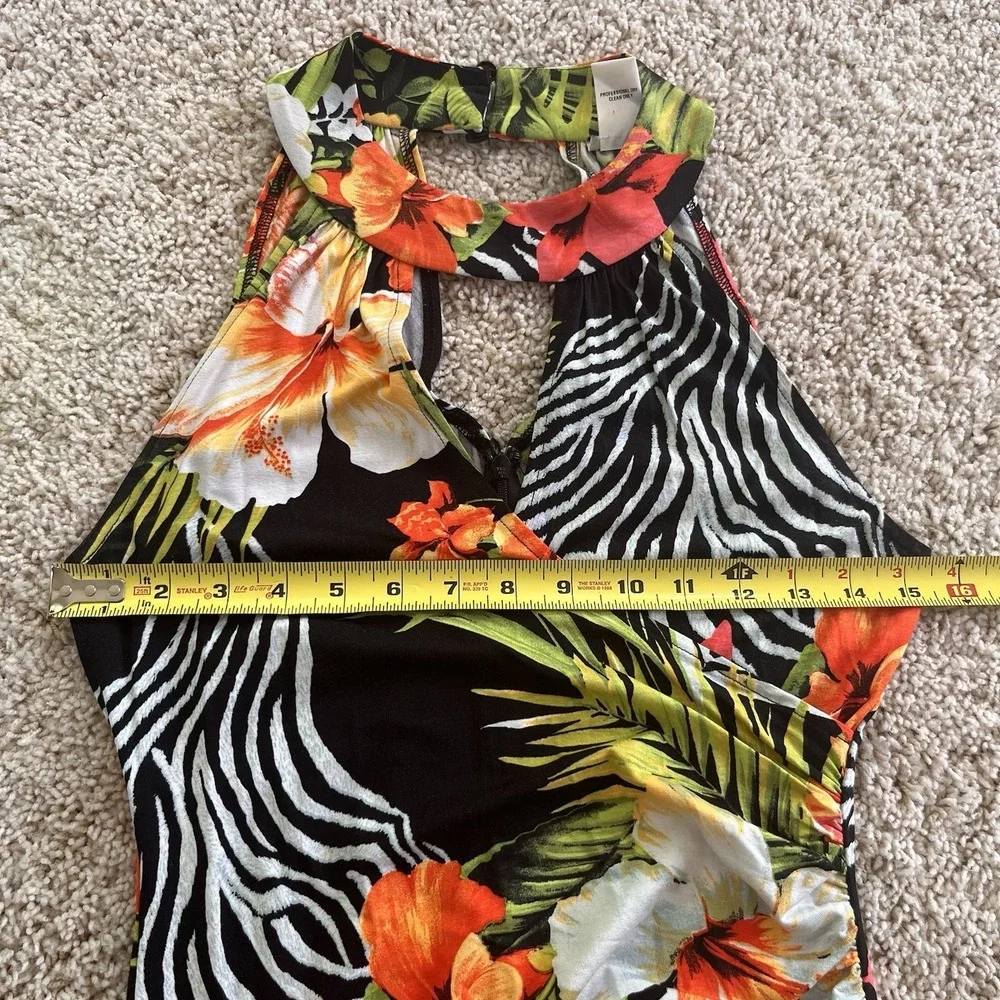 Vintage Cache Bodycon Dress Medium Faux Wrap Tropical Zebra 90s Maximalist USA - Picture 8 of 12